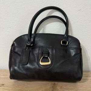 Worthington Black Leather Handbag Double Handle Vintage 90s Y2K Gold Accents‎